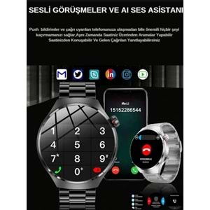 TELSAN Watch 4 Pro Plus Amoled Ekran Akıllı Saat Deri+Metal+Silikon Kordon (3 KORDON)