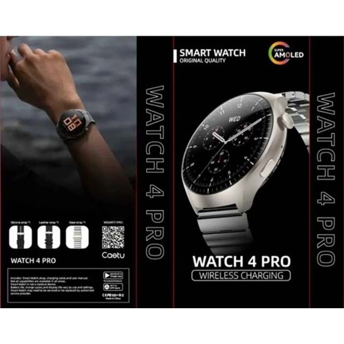 TELSAN Watch 4 Pro Plus Amoled Ekran Akıllı Saat Deri+Metal+Silikon Kordon (3 KORDON)