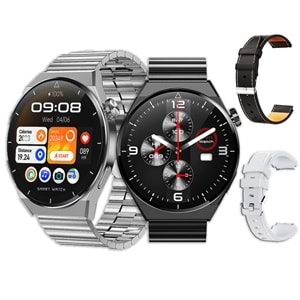 TELSAN G3 Max Poische Design Metal/Deri Kordon 46MM NFC/Siri/Takip Özellikli Premium Akıllı Saat (3 KORDON)